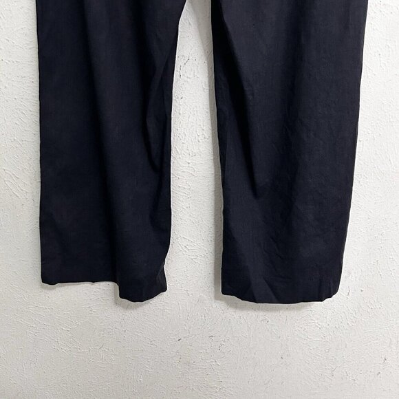 Theory Women’s Black High Slit Wide Leg Pants Linen Blend High Waist Pockets 6 - Picture 7 of 12
